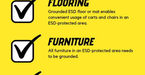 The infographic below outlines the 6 steps to creating and maintaining an ESD-protected area (EPA).