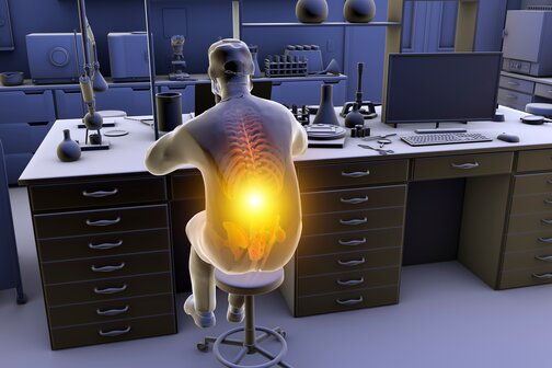 Work-related musculoskeletal disorders in laboratory workers, 3D illustration