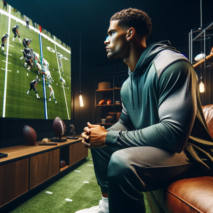 Industrial athlete watching game footage